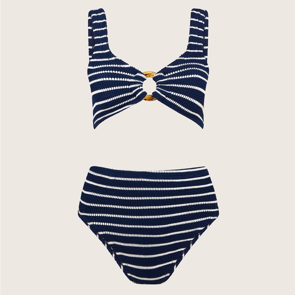 BNWT Hunza G Nadine Bikini Navy + White Stripe One Size Sold Out Online
